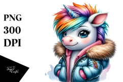 Cute Baby Unicorn Winter Vibrant PNG Product Image 1