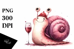 Funny Cute Wine-Sipping Snail | Sublimation | Clipart Product Image 3