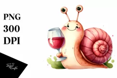 Funny Cute Wine-Sipping Snail | Sublimation | Clipart Product Image 1
