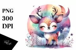 Colorful Watercolor Smiling Reindeer | Clipart Product Image 1