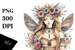 Detailed Boho Fairy in Colorful Summer | Clipart Product Image 1