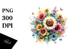 Colorful Sunflower Watercolor PNG Product Image 1