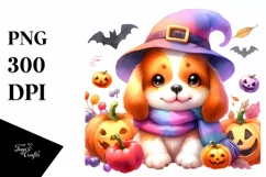 Cute Baby Dog in Halloween Scenery | Clipart Product Image 1