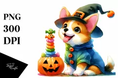Cute Baby Dog in Halloween Scenery | Clipart Product Image 1