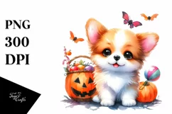 Cute Baby Dog in Halloween Scenery | Clipart Product Image 1