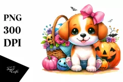 Cute Baby Dog in Halloween Scenery | Clipart Product Image 1