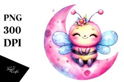 Smiling Baby Bee on Half Moon PNG Product Image 1