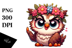 Silly Cartoon Owl with Flower Crown PNG Product Image 1