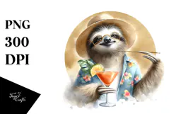 Watercolor Sloth in Beachwear PNG Product Image 1