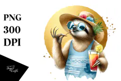 Watercolor Sloth in Beachwear PNG Product Image 1
