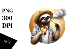 Watercolor Sloth in Beachwear PNG Product Image 1