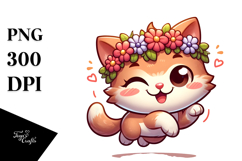 Joyful Kitten with Flower Crown PNG Product Image 1
