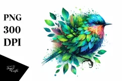 Abstract Bird with Plant Leaves, PNG Product Image 3