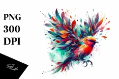 Abstract Bird with Plant Leaves, PNG Product Image 1