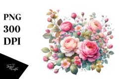 Watercolor Small Pink Roses PNG Product Image 1