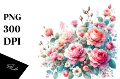 Watercolor Small Pink Roses PNG Product Image 1