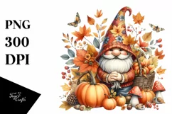 Detailed Autumn Gnome Watercolor PNG Product Image 3