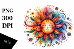 Colorful Watercolor Whimsical Vibrant Sun Clipart Product Image 1