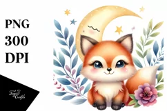 Colorful Baby Fox with Moon, PNG Product Image 3