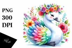 Cartoon-Style Vibrant Swan with Flower Crown | Clipart Product Image 1