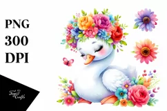 Cartoon-Style Vibrant Swan with Flower Crown | Clipart Product Image 1