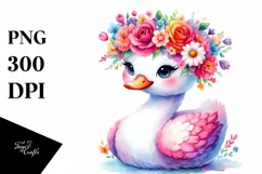 Cartoon-Style Vibrant Swan with Flower Crown | Clipart Product Image 3