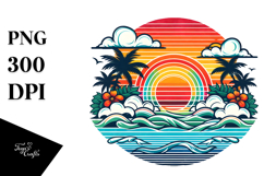 Retro Tropical Sunset, Clipart, PNG Product Image 1