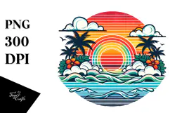 Retro Tropical Sunset, Clipart, PNG Product Image 1