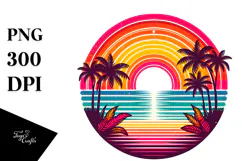 Retro Tropical Sunset, Clipart, PNG Product Image 1
