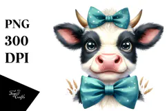 Funny Baby Cow with Bow and Tie PNG Product Image 1