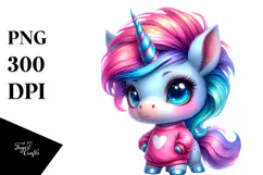 Vibrant Drawing of a Cute Baby Unicorn Dressed Product Image 1