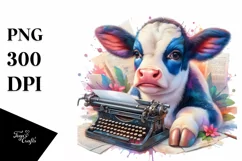 Colorful Baby Cow Typewriter PNG Product Image 1