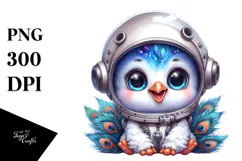 Cute Baby Peacock with Astronaut Helmet, High-Res PNG Product Image 1
