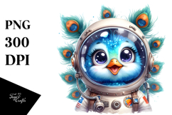 Cute Baby Peacock with Astronaut Helmet, High-Res PNG Product Image 1