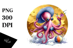 Beach Octopus with Cocktail PNG Product Image 1