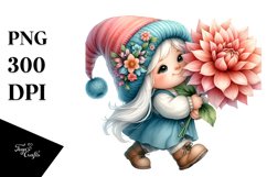 Cute Baby Gnome with Dahlia PNG Product Image 1