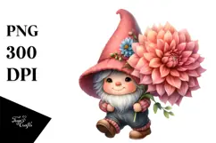 Cute Baby Gnome with Dahlia PNG Product Image 1