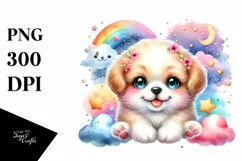 Colorful Baby Puppy with Stars Clouds | Sublimation Clipart Product Image 1