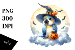 Cute Baby Macaw Halloween Retro Cloud Watercolor PNG Product Image 1