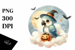 Cute Macaw Halloween Retro Cloud Watercolor PNG Product Image 3