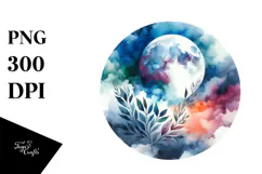 Vibrant Watercolor Abstract Moon Clipart Product Image 1