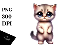 Watercolor Baby Cat Big Eyes Clipart Product Image 1