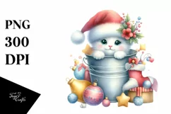 Watercolor Cat with Santa Hat, High-Res PNG Product Image 1