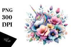 Colorful Watercolor Unicorn Flower Clipart Product Image 3