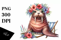 Watercolor Beach Chair Walrus Clipart Product Image 3