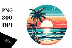 Retro Tropical Beach Sunset Clipart | Clipart Product Image 1