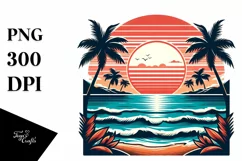 Retro Tropical Beach Sunset Clipart | Clipart Product Image 3