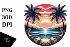 Retro Tropical Beach Sunset Clipart | Clipart Product Image 1