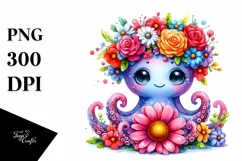 Cute Octopus Vivid Flower Crown PNG Product Image 3