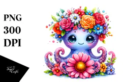Cute Octopus Vivid Flower Crown PNG Product Image 1